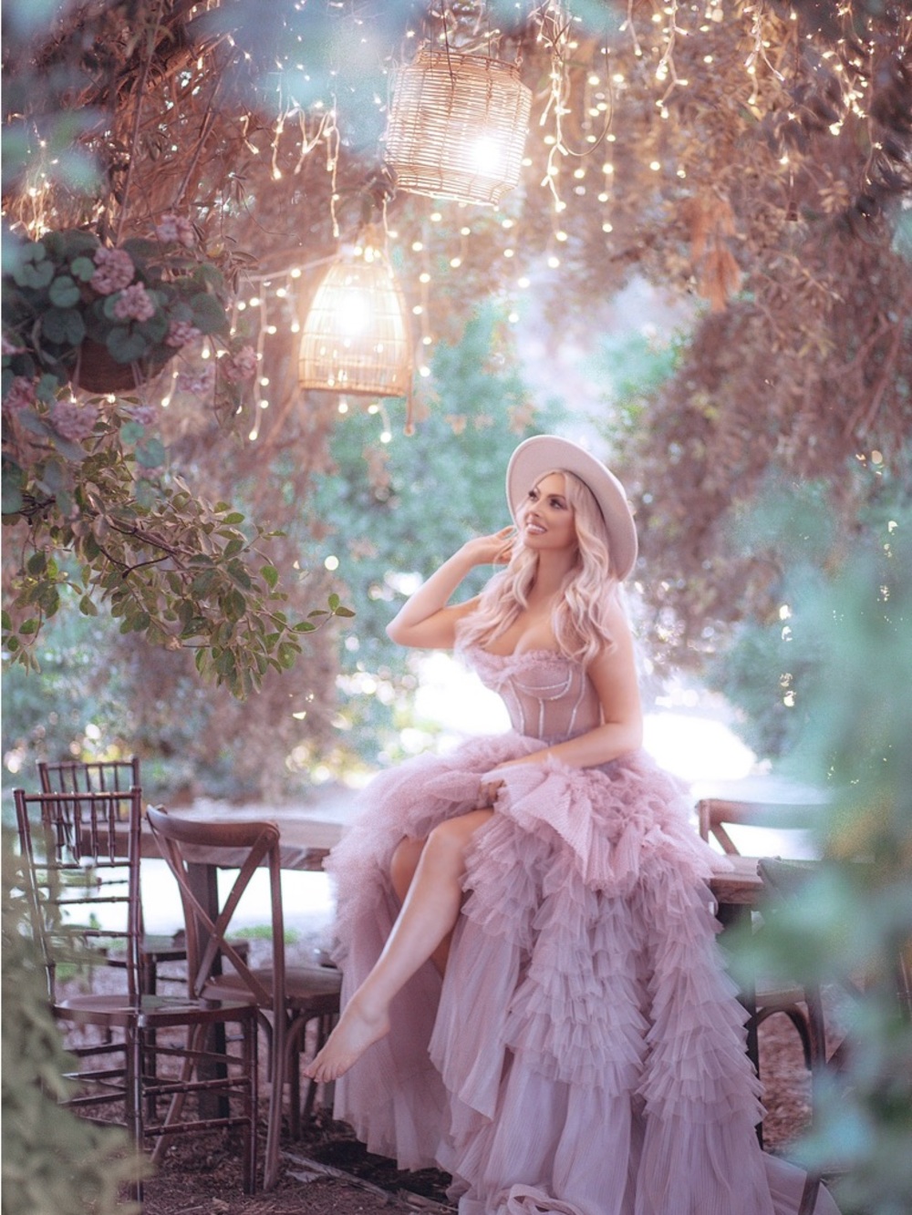 Andre and Leo Lavender Ruffled Tulle Gown with Corset Bodice - Picture 4 of 12